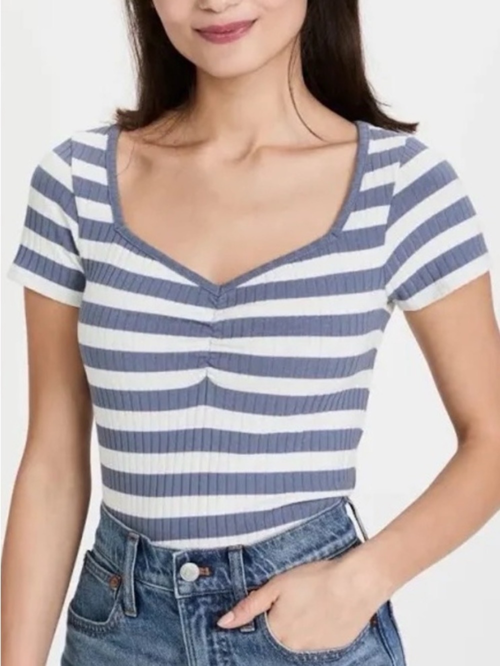 Madewell Navy and White Striped Short Sleeve Ribbed Tee